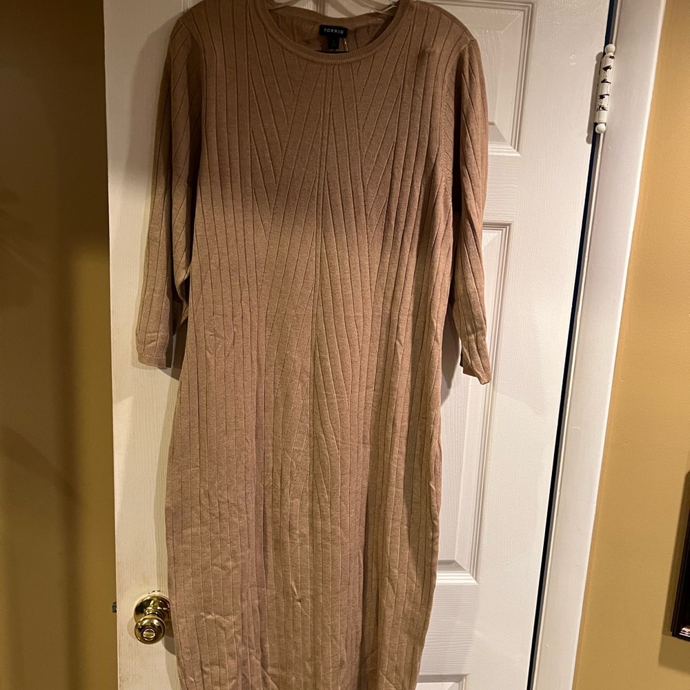 Torrid  Tan Ribbed Dress with 3/4  Sleeves